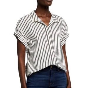 Striped Short-Sleeve Collar Tunic - Black & White